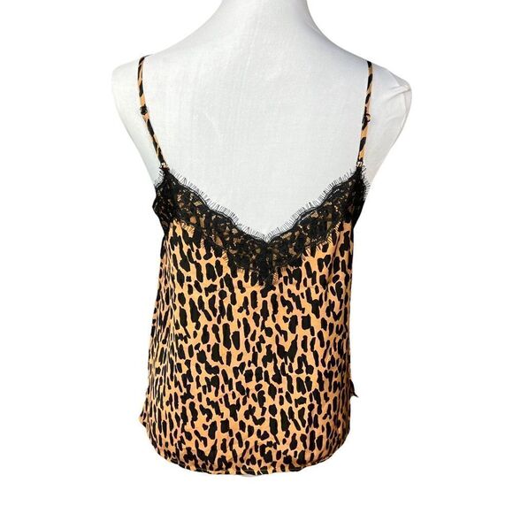bp Camisole Top Leopard Print Brown Black Lace Fringe Spaghetti Straps XS - Picture 2 of 12